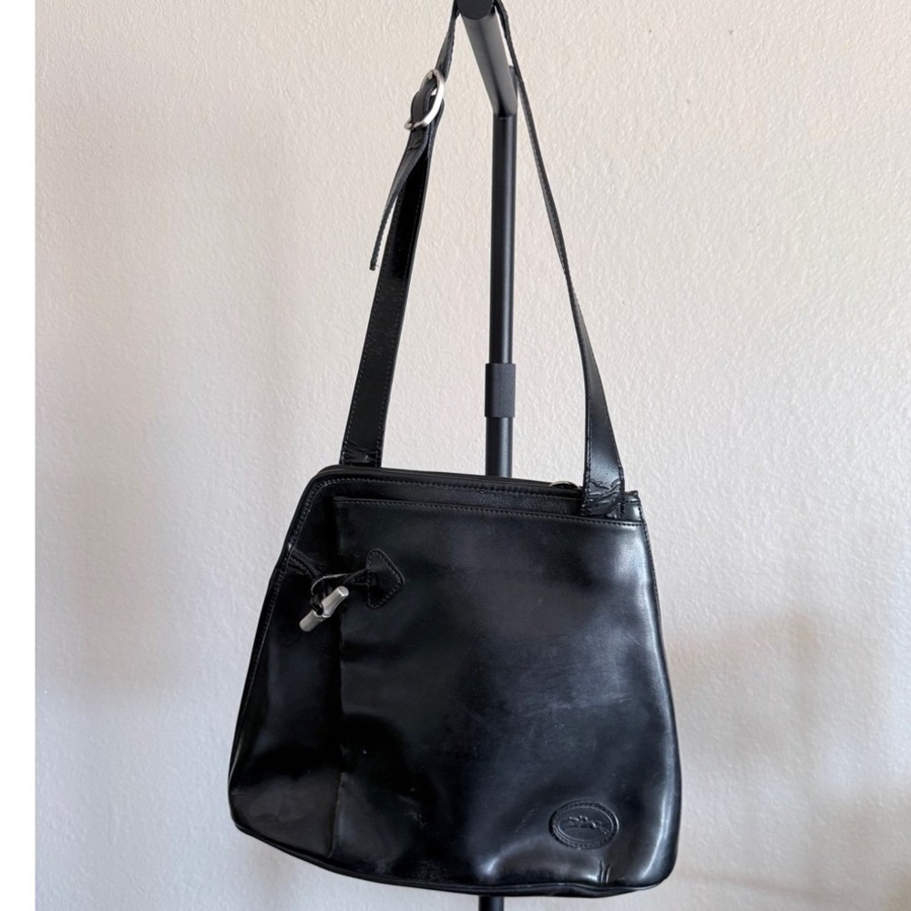 Longchamp Roseau Black‎ Leather Shoulder Bag Vintage Toggle Small Tote